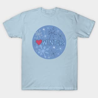 I Heart Winter Illustrated Text with snowflakes T-Shirt